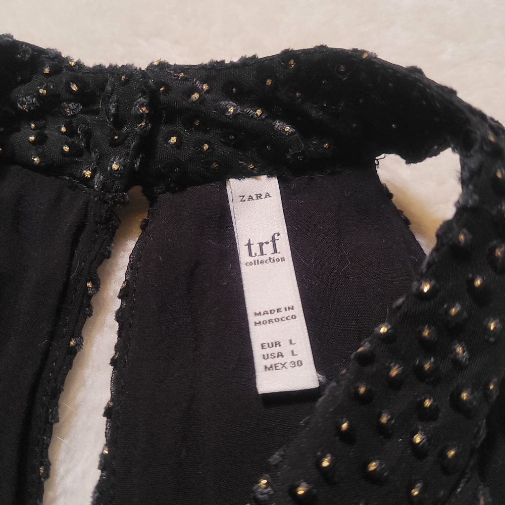 Zara Trafaluc Black Gold Dot Halter Mini Dress Sz L - Picture 4 of 9